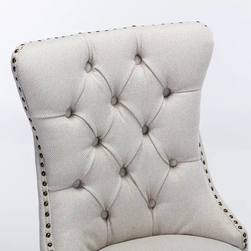 High-end Tufted Solid Wood Contemporary Flax Upholstered Linen Dining Chair with Wood Legs Nailhead Trim 2-Pcs Set