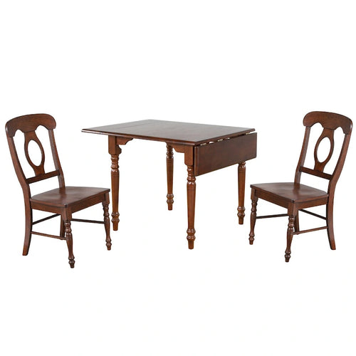 3-Piece Solid Wood Top Distressed Chestnut Brown Dining Table Set with Expandable Drop Leaf and Napoleon Chairs