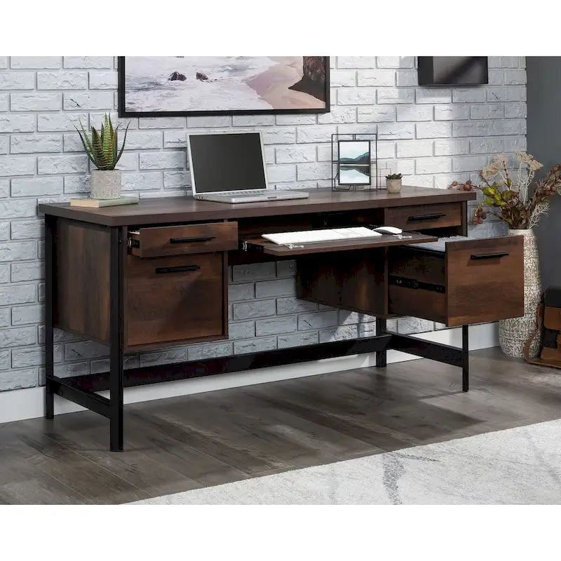Computer Desk with Storage and Drawers, Barrel Oak