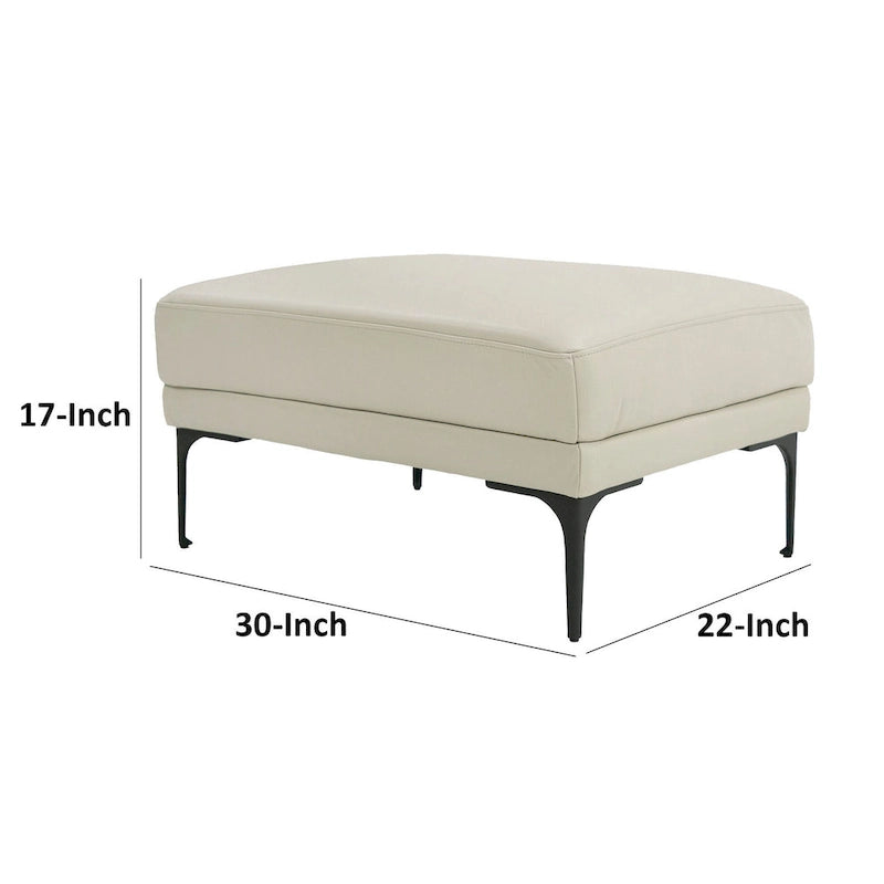 30 Inch Ottoman, Rectangular Cushioned Seat, Light Gray Upholstery