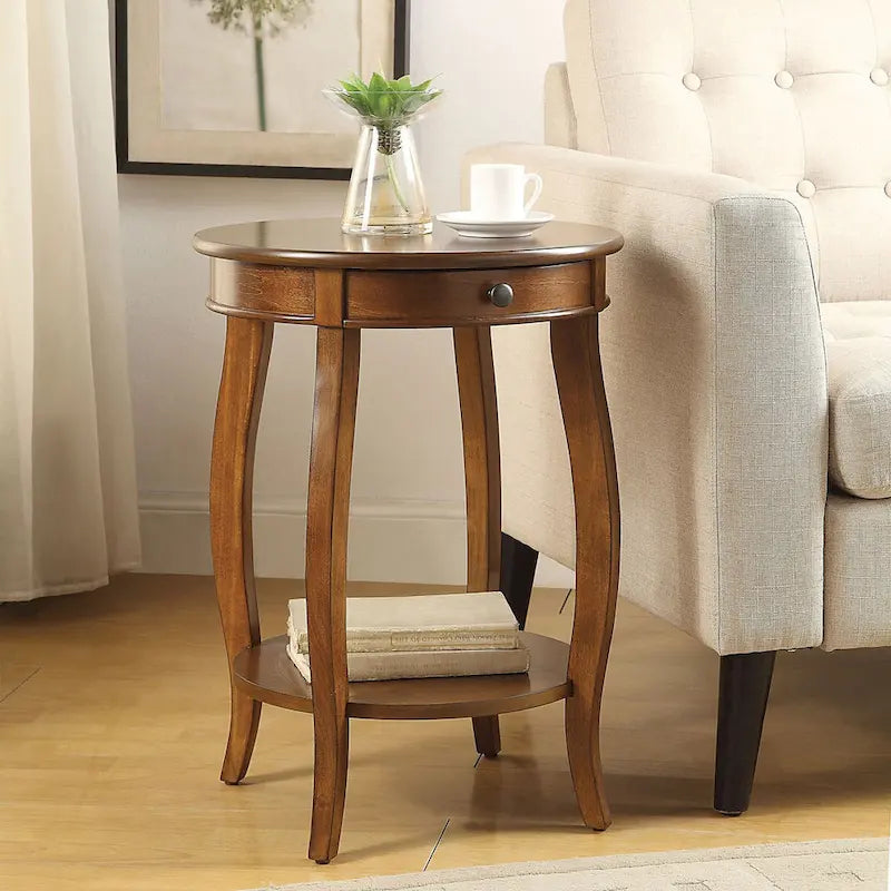 Walnut & Black End Tables - 18Dia X 24H