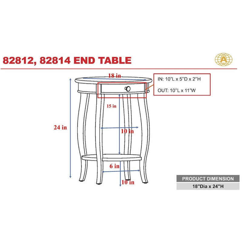 Walnut & Black End Tables - 18Dia X 24H