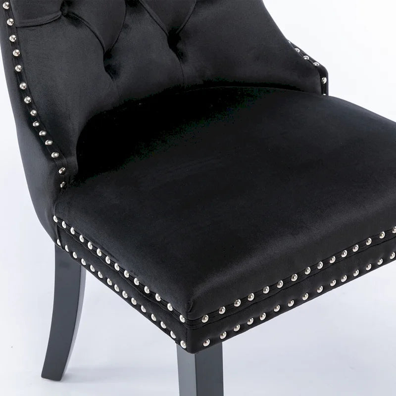 Modern, High-end Tufted Solid Wood Contemporary Velvet Upholstered Dining Chair with Wood Legs Nailhead Trim 2-Pcs Set