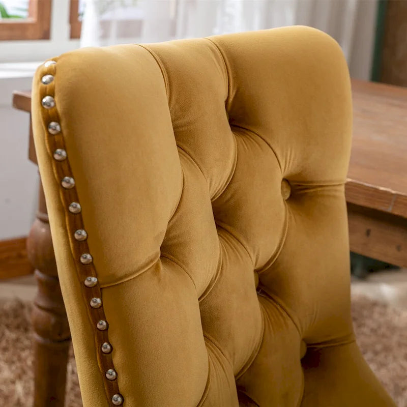 Modern, High-end Tufted Solid Wood Contemporary Velvet Upholstered Dining Chair with Wood Legs Nailhead Trim 2-Pcs Set