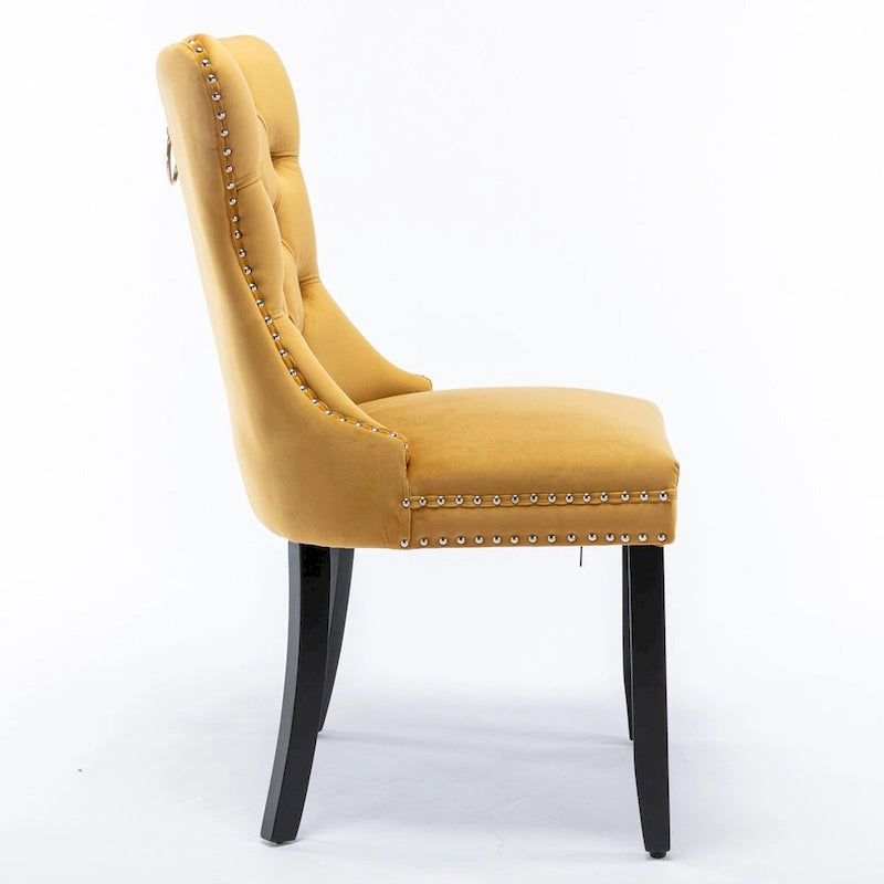 Modern, High-end Tufted Solid Wood Contemporary Velvet Upholstered Dining Chair with Wood Legs Nailhead Trim 2-Pcs Set