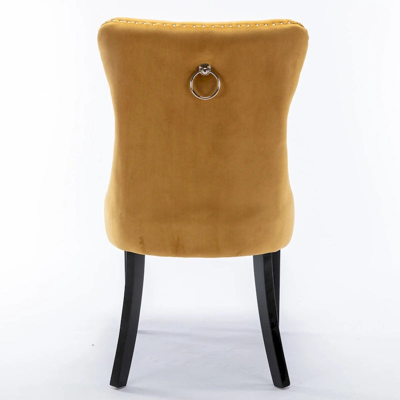 Modern, High-end Tufted Solid Wood Contemporary Velvet Upholstered Dining Chair with Wood Legs Nailhead Trim 2-Pcs Set