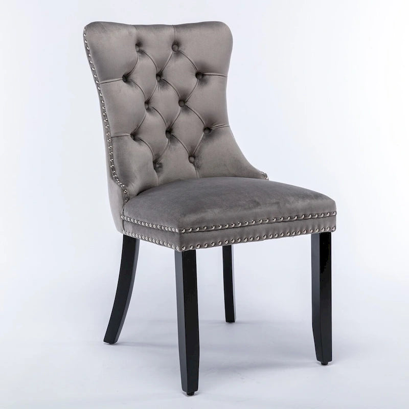 Modern, High-end Tufted Solid Wood Contemporary Velvet Upholstered Dining Chair with Wood Legs Nailhead Trim 2-Pcs Set
