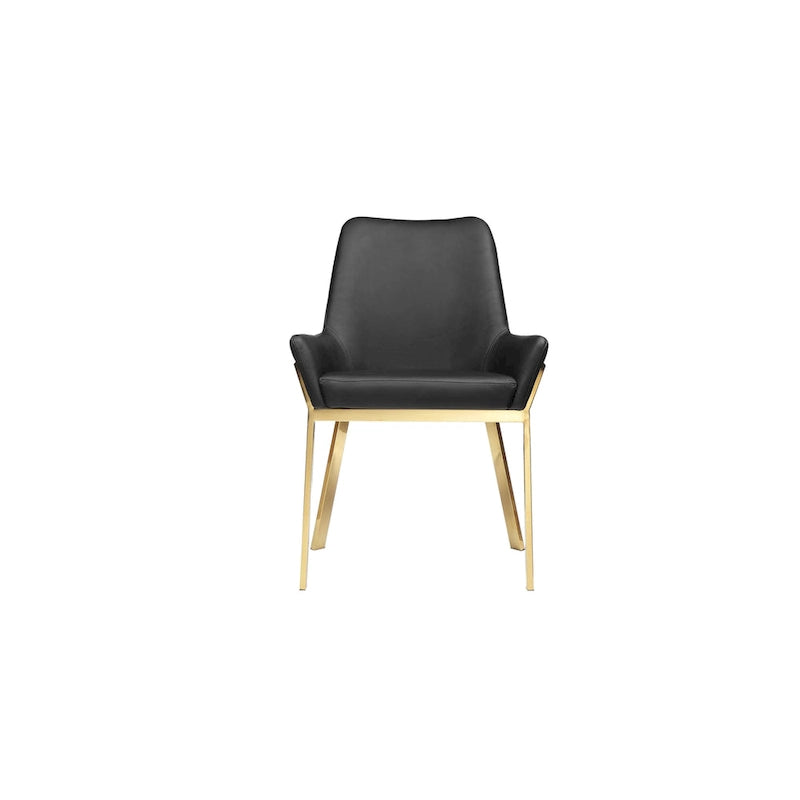 23 Inch Dining Accent Chair Set of 2, Tufted, Black Faux Leather, Gold