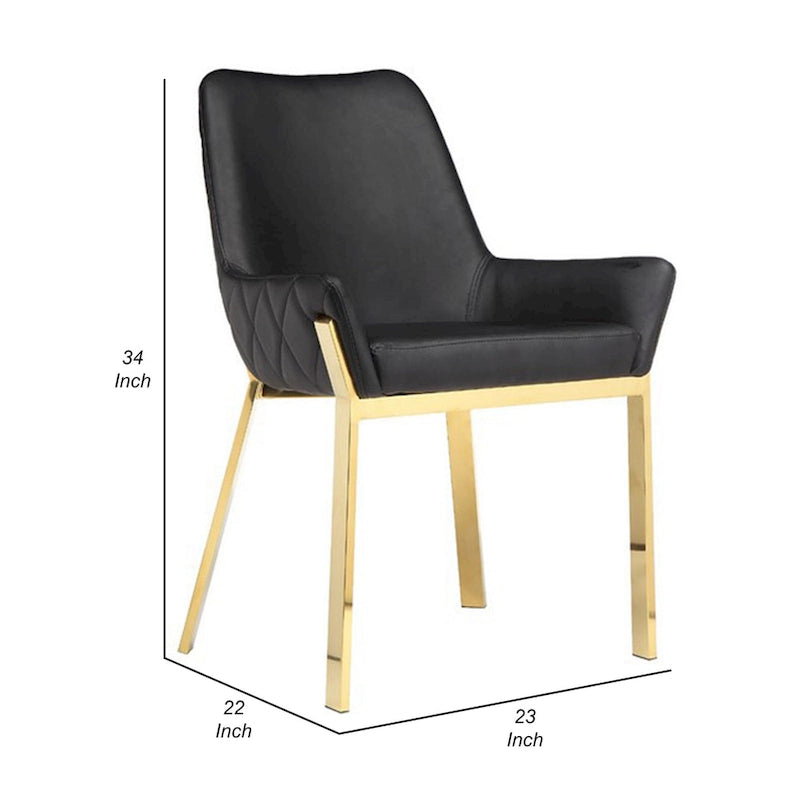 23 Inch Dining Accent Chair Set of 2, Tufted, Black Faux Leather, Gold