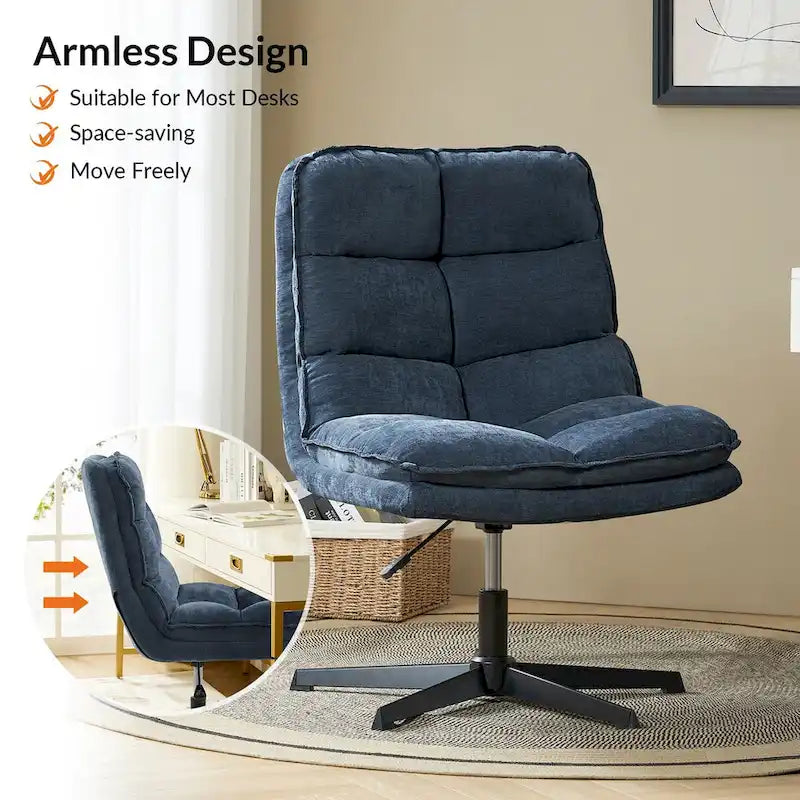 Modern Armless Office Chair Tufted 360 Swivel Upholstered