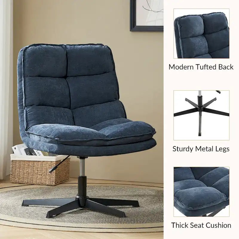 Modern Armless Office Chair Tufted 360 Swivel Upholstered