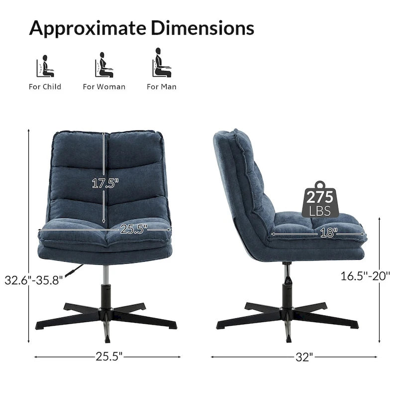 Modern Armless Office Chair Tufted 360 Swivel Upholstered