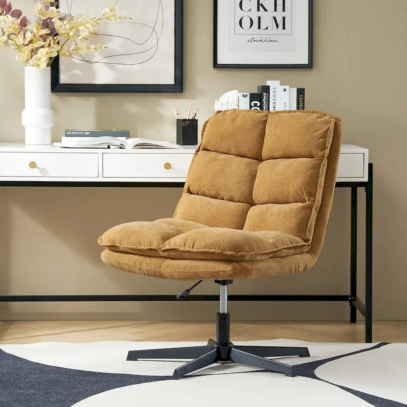Modern Armless Office Chair Tufted 360 Swivel Upholstered