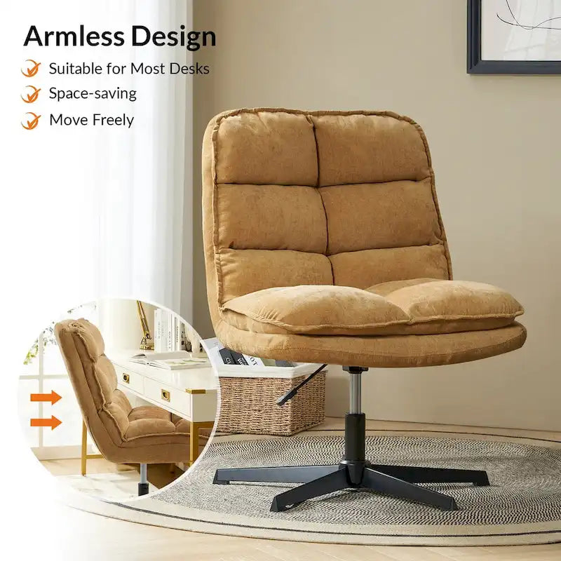 Modern Armless Office Chair Tufted 360 Swivel Upholstered
