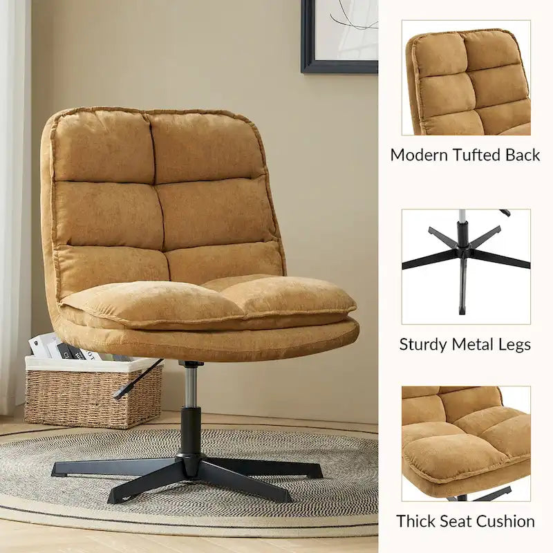 Modern Armless Office Chair Tufted 360 Swivel Upholstered