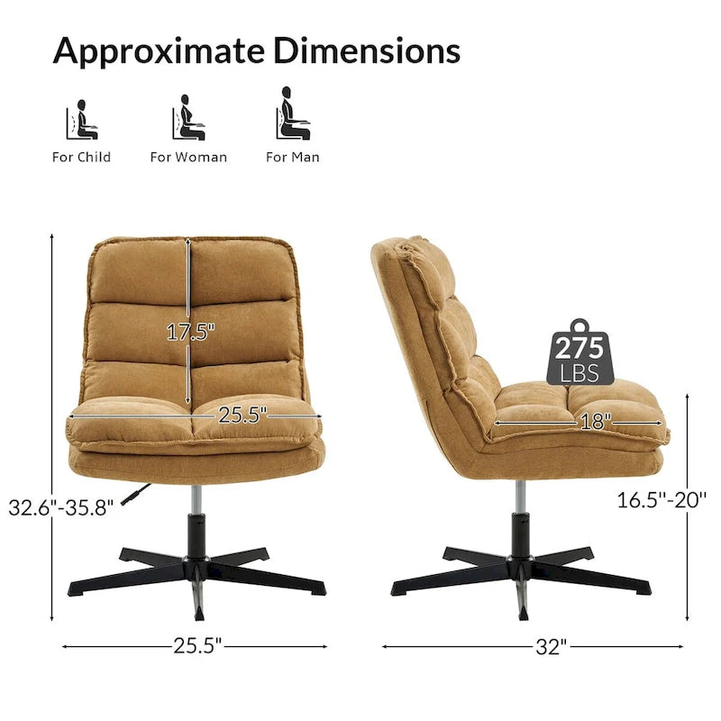 Modern Armless Office Chair Tufted 360 Swivel Upholstered