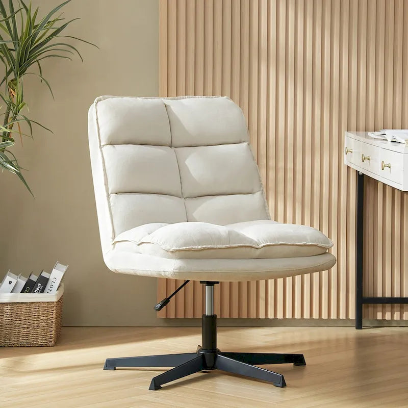Modern Armless Office Chair Tufted 360 Swivel Upholstered