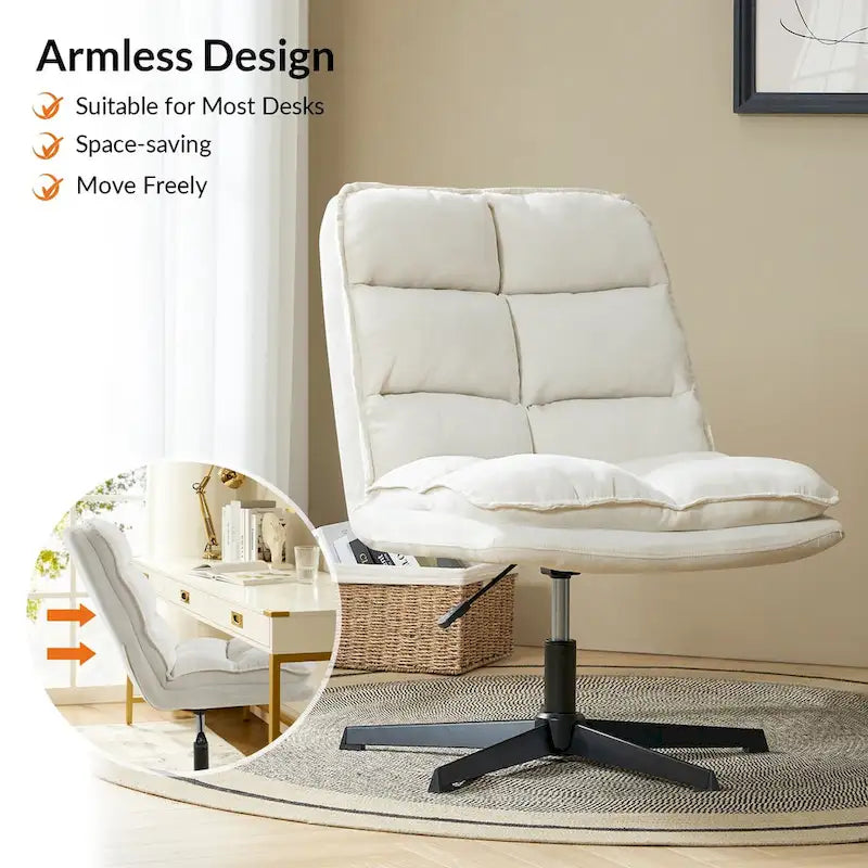 Modern Armless Office Chair Tufted 360 Swivel Upholstered
