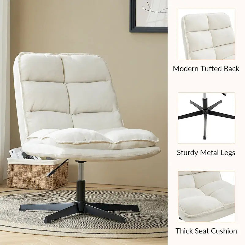 Modern Armless Office Chair Tufted 360 Swivel Upholstered