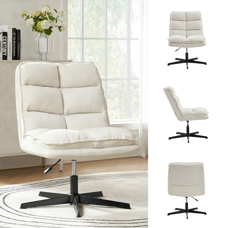 Modern Armless Office Chair Tufted 360 Swivel Upholstered