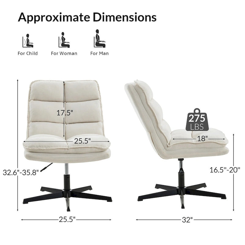 Modern Armless Office Chair Tufted 360 Swivel Upholstered